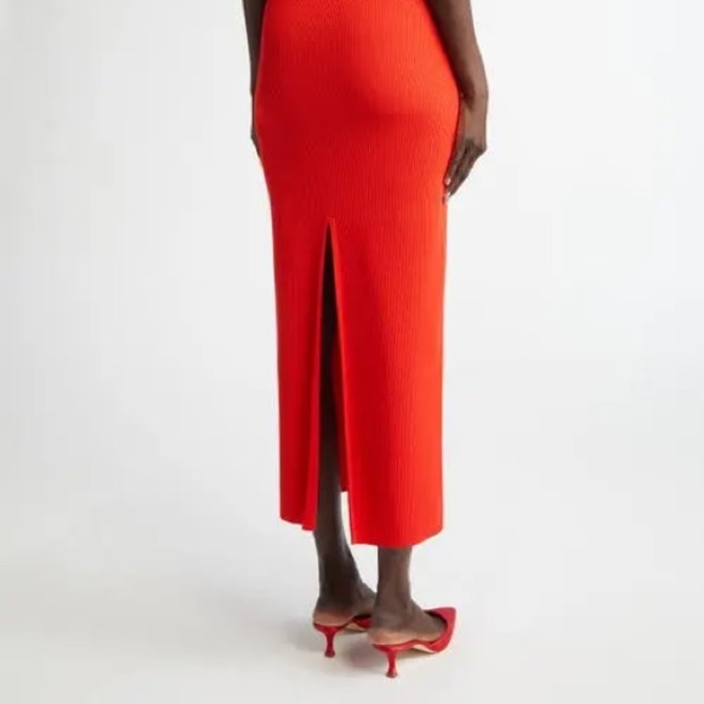 St. John Collection Tank Dress Scoop Neck Ribbed Knit Bright Ruby Red Long Sz Lg - Picture 3 of 11